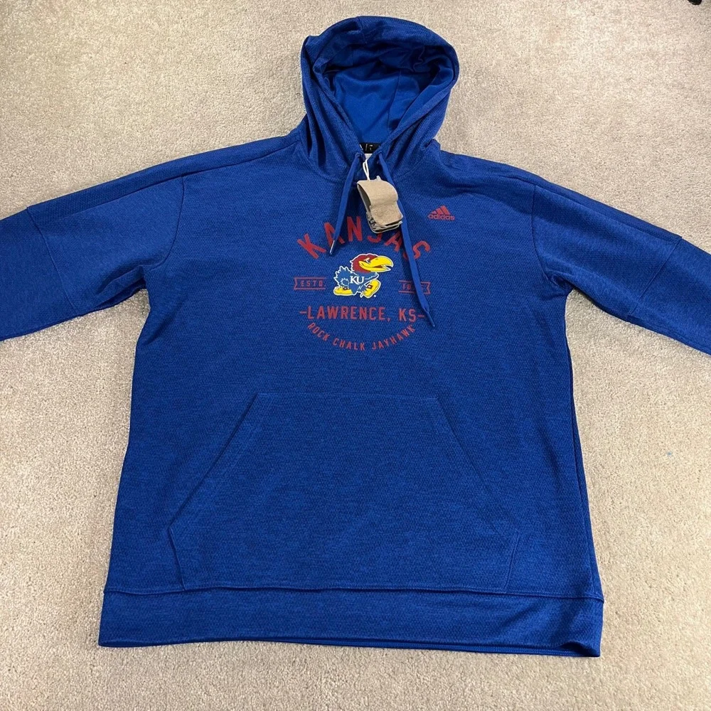 Adidas Hoodie Mens Large Blue NEW Kansas Jayhawks Lawrence KS Pullover